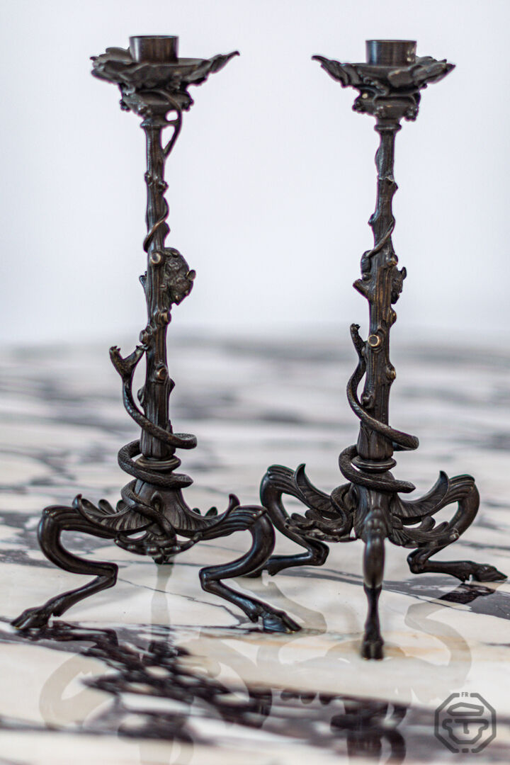Pair of victor Paillard bronze candlesticks