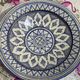 Moroccan dish in handcrafted sculpted ceramic, blue geometric patterns and