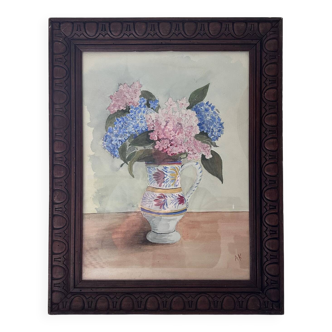 Watercolour Hydrangeas in Quimper Jug