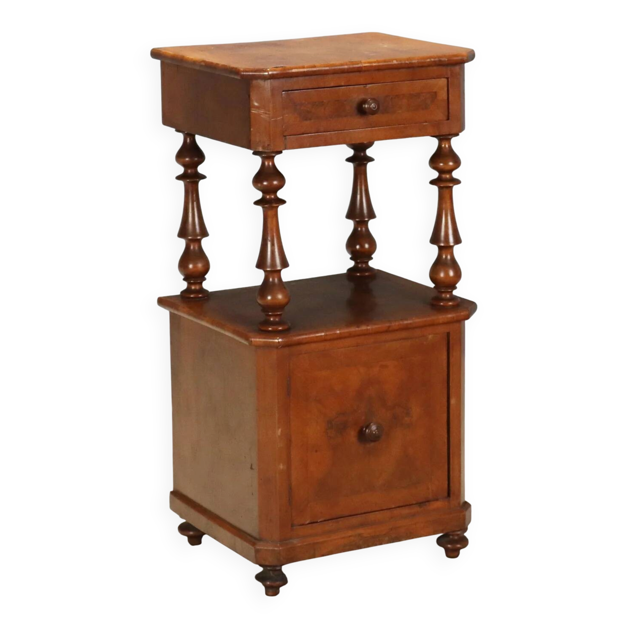 Antique Louis-Philippe bedside table in walnut, Italy, 19th century.