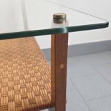 Table basse en rotin & hêtre 1960 vintage