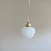 Antique pendant light in white glass and brass, vintage decoration