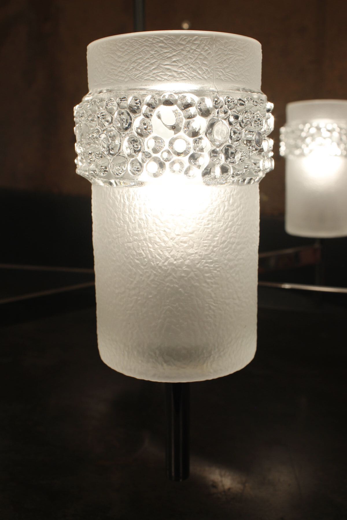 Space age chandelier with 6 lights in chrome and moulded glass by Hillebrand Lighting, 1960s.