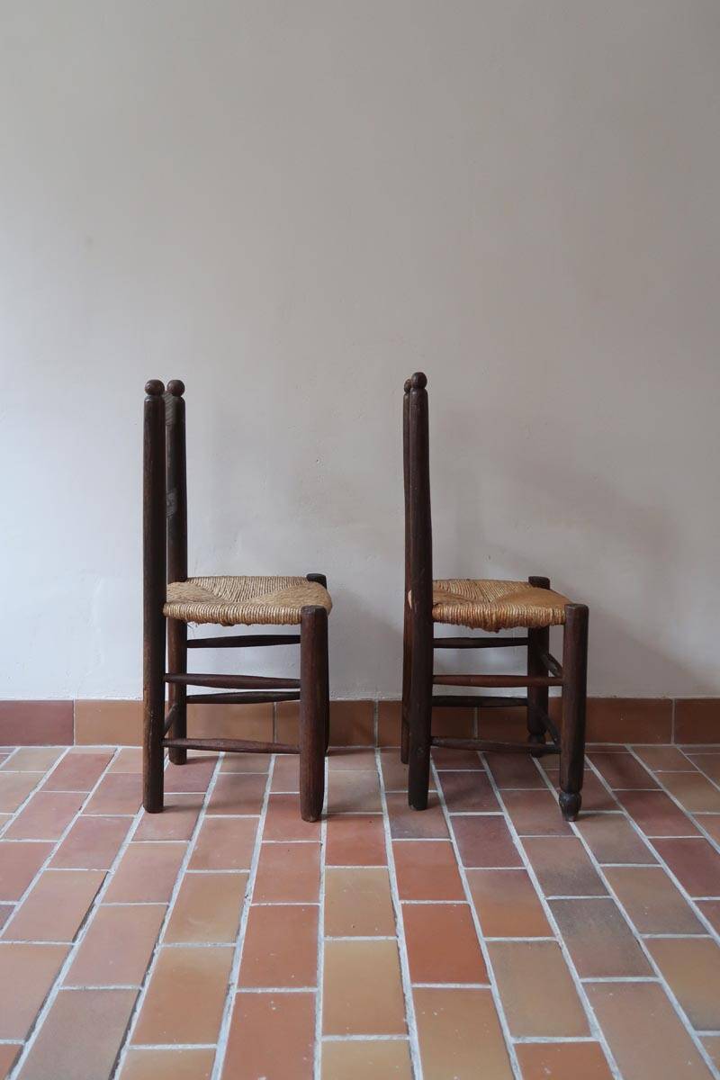Pair of straw farm chairs