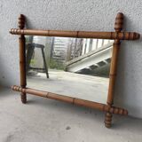 miroir ancien en bois tourné imitation bambou 1940