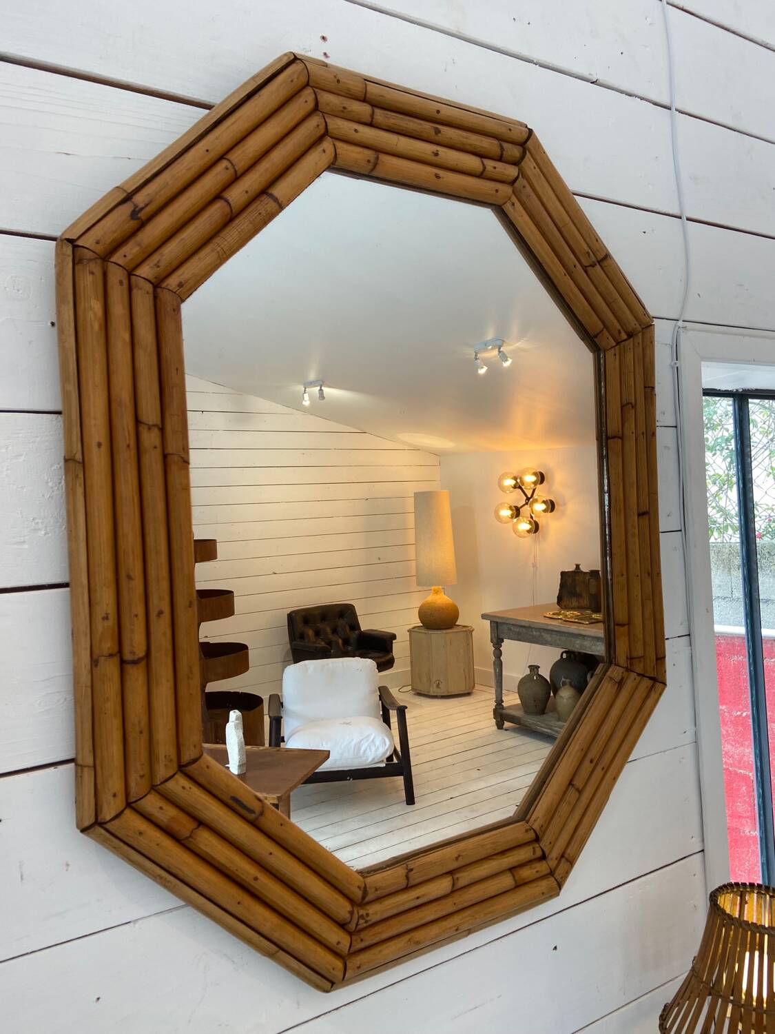 Large bamboo mirror from the 50s