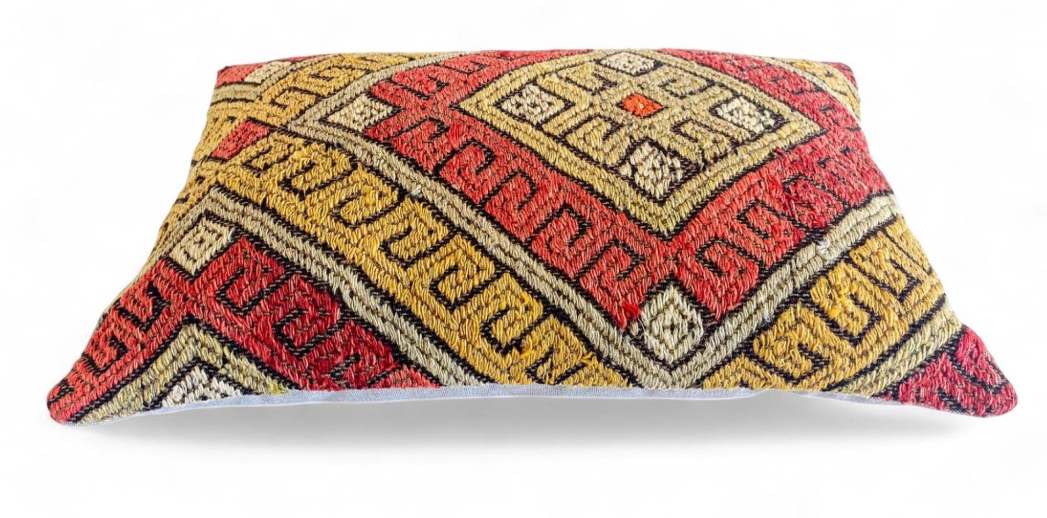 Vintage Handwoven Wool Kilim Pillow, Moorish Style, Mid-20th Century