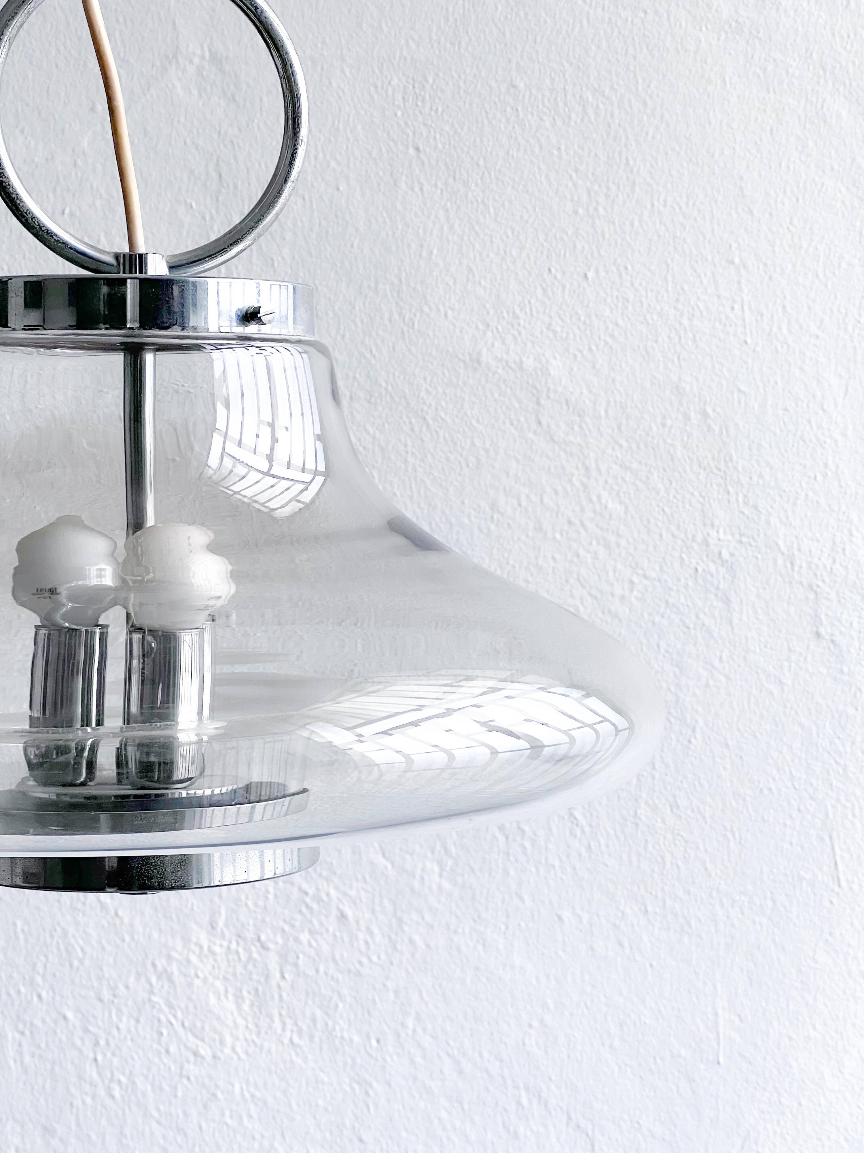 Vintage Murano Glass Accent Chandelier, Space Age Era Chrome Nason Mazzega Style