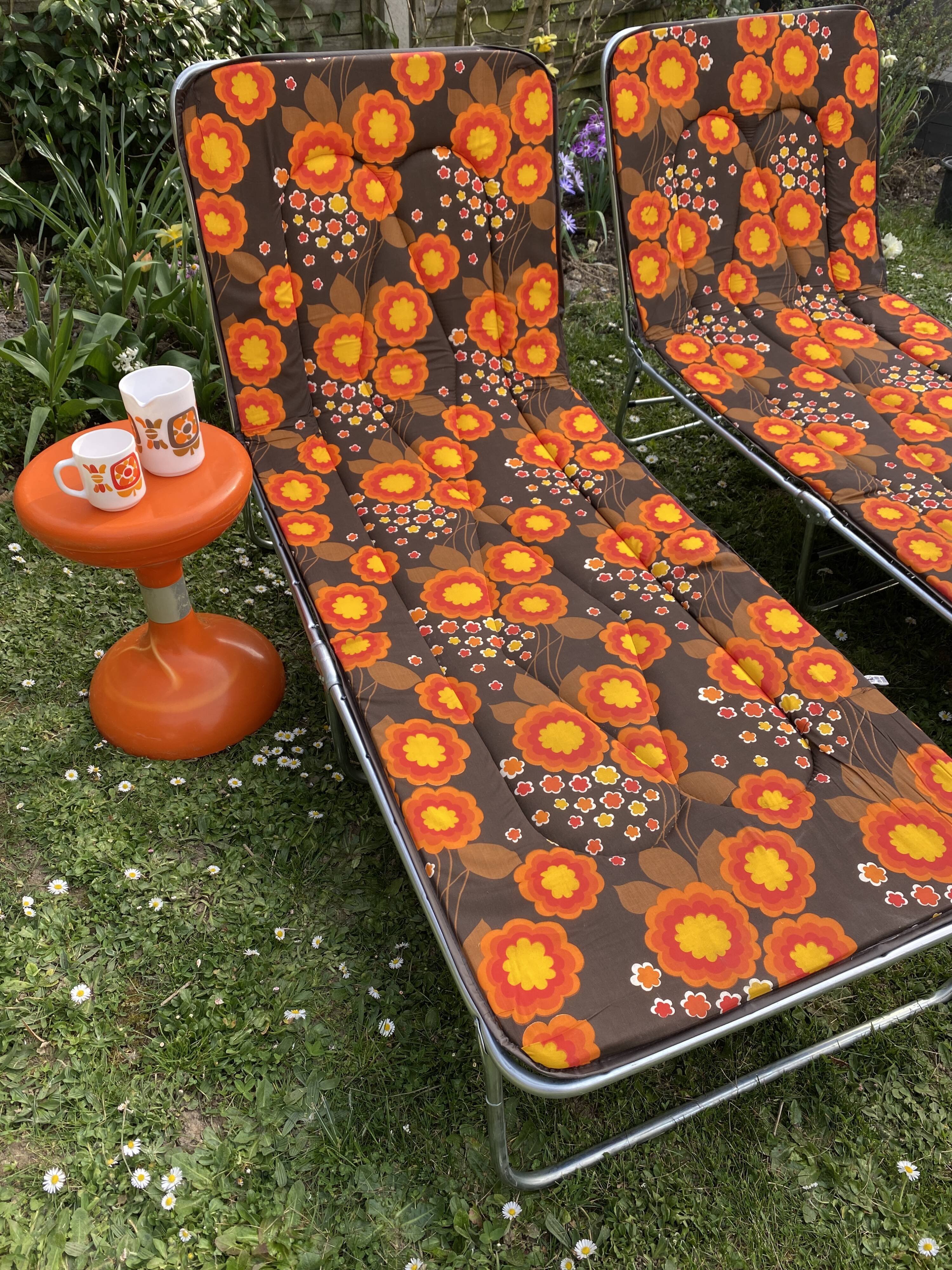 Pair of vintage sunbeds