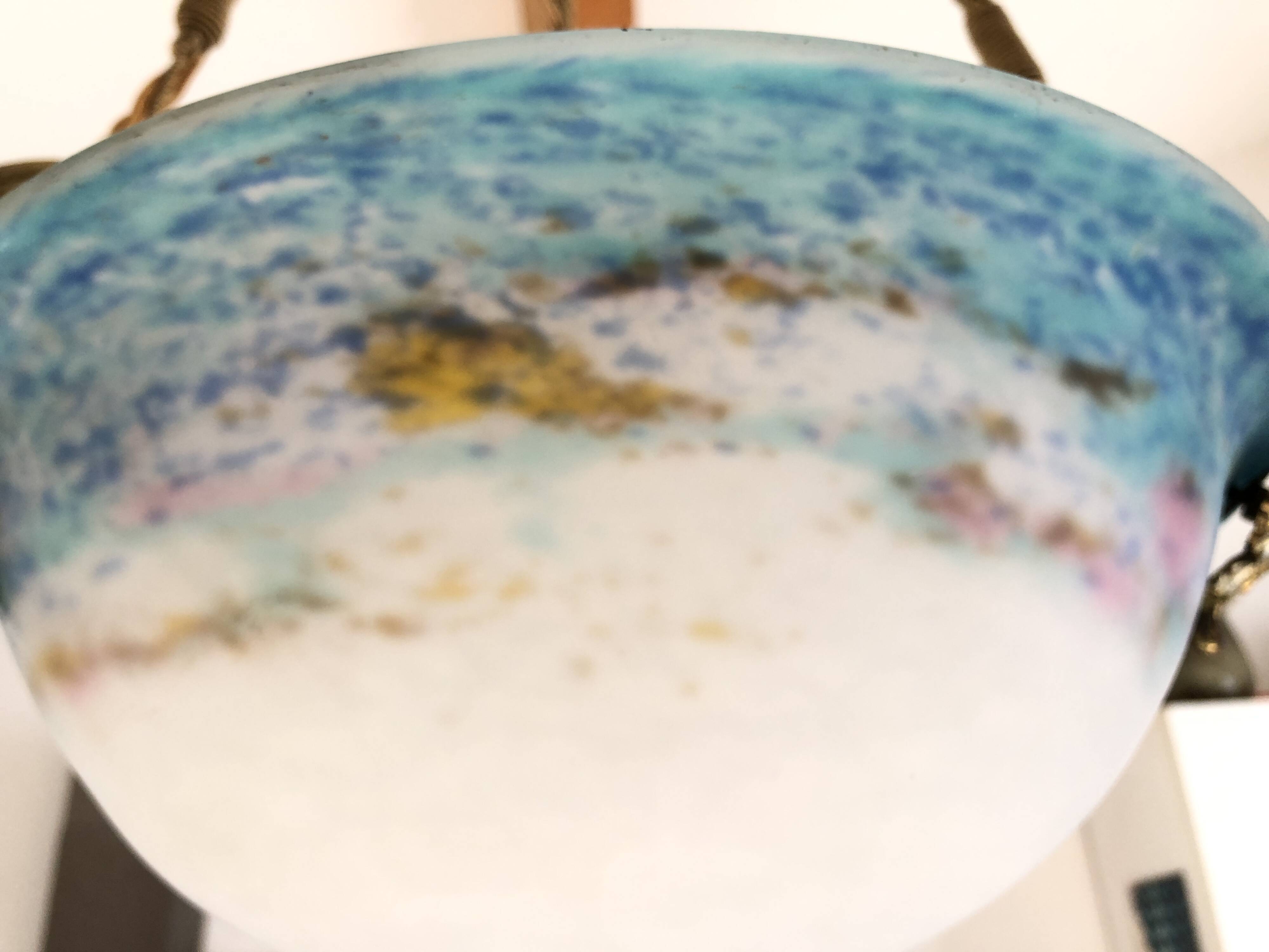 Suspension/Muller Glass Paste/Turquoise Blue & Bronze Frame/Art Nouveau
