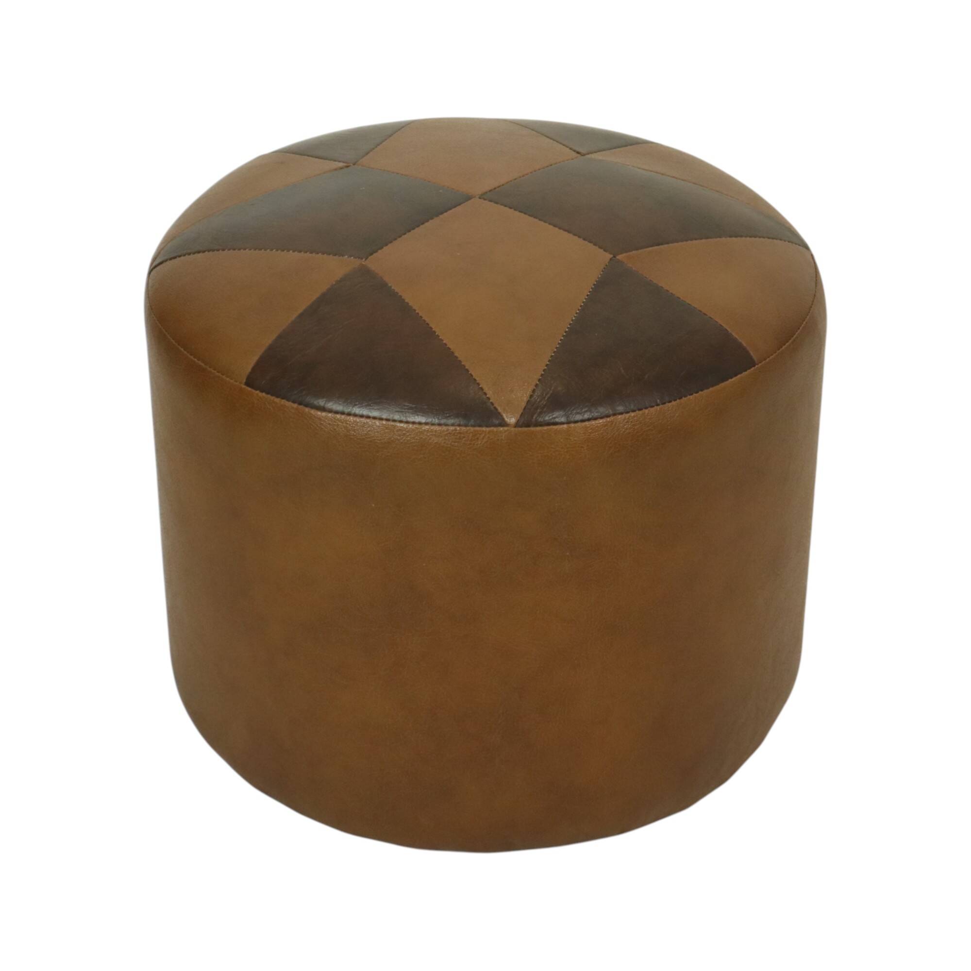 Round Vintage Pouf Brown Star Motif Skai Sixties
