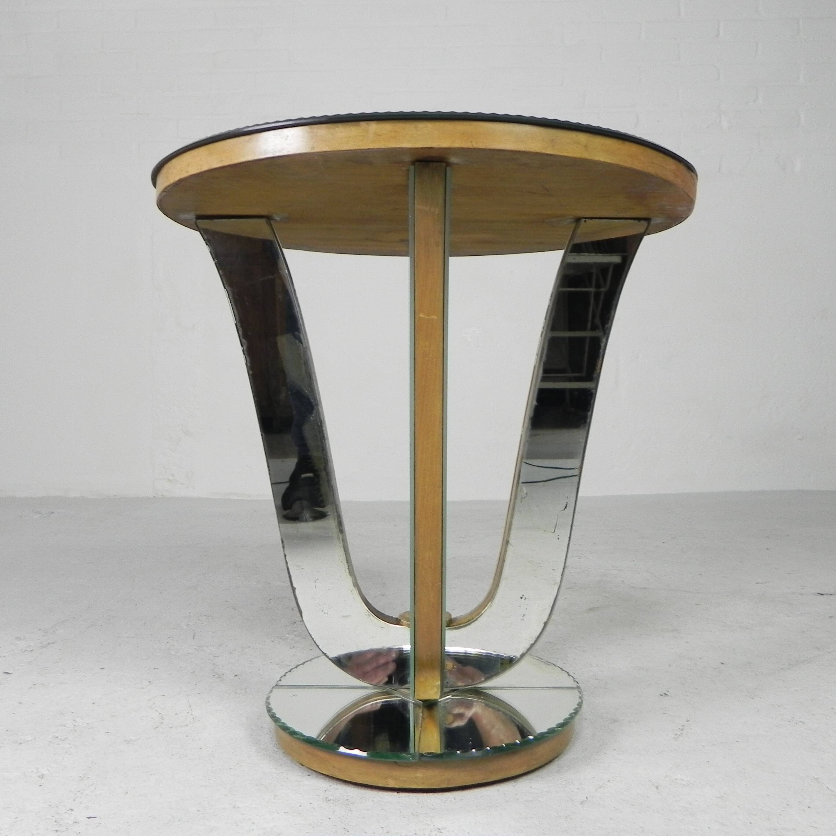 Art Deco coffee table, side table, with mirror glass and walnut veneer, 1930s