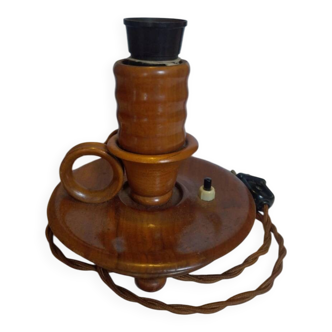 Vintage Scandinavian turned wooden candlestick lamp base