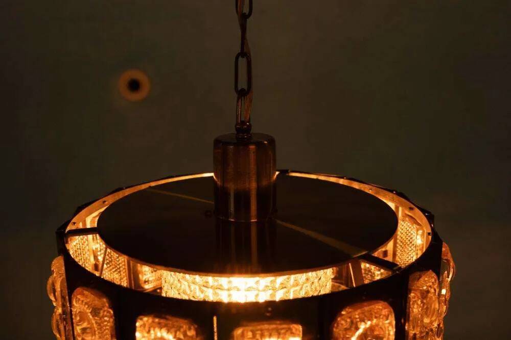Vintage glass suspension, Danish design, mid-century hanging.