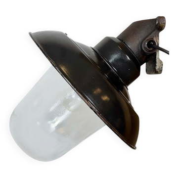 Lampe murale vintage industrielle en émail noir et en fonte, années 1960