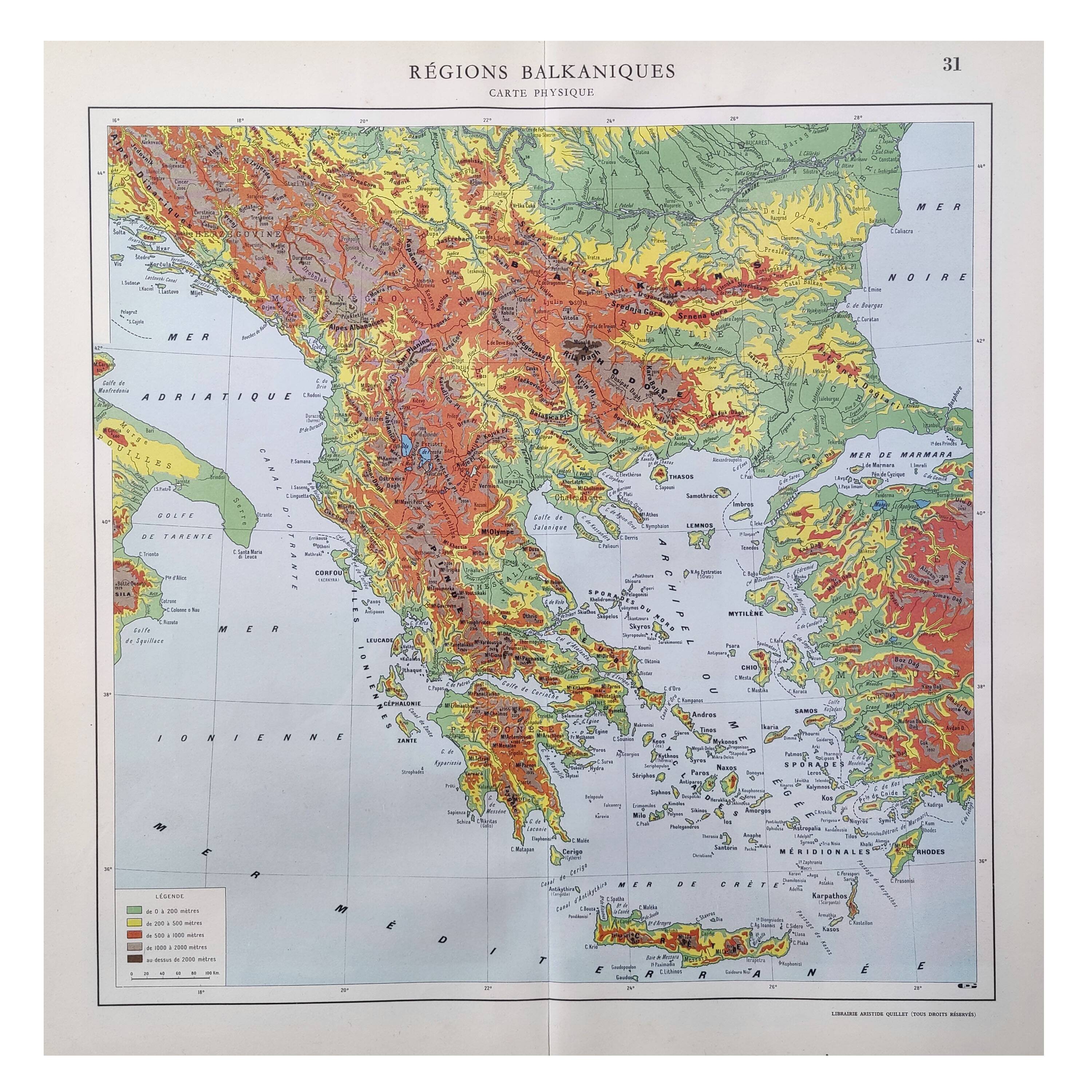 Old map Balkan regions Greece Crete 43x43cm from 1950
