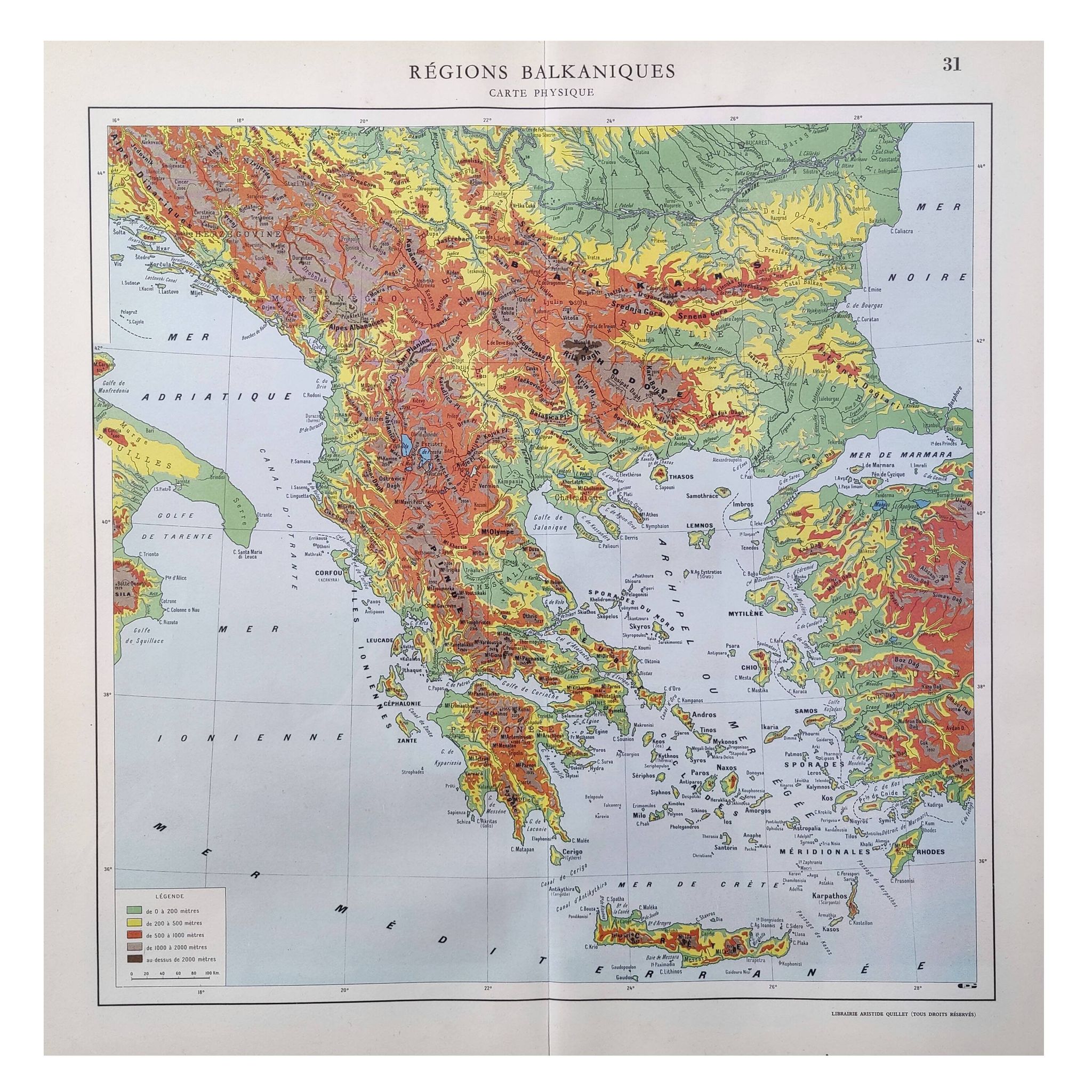 Old map of the Balkan regions Greece Crete 43x43cm from 1950
