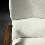 Fauteuil haut de salon vintage en teck et tissu bouclé blanc du milieu du siècle norvégien, années 1960