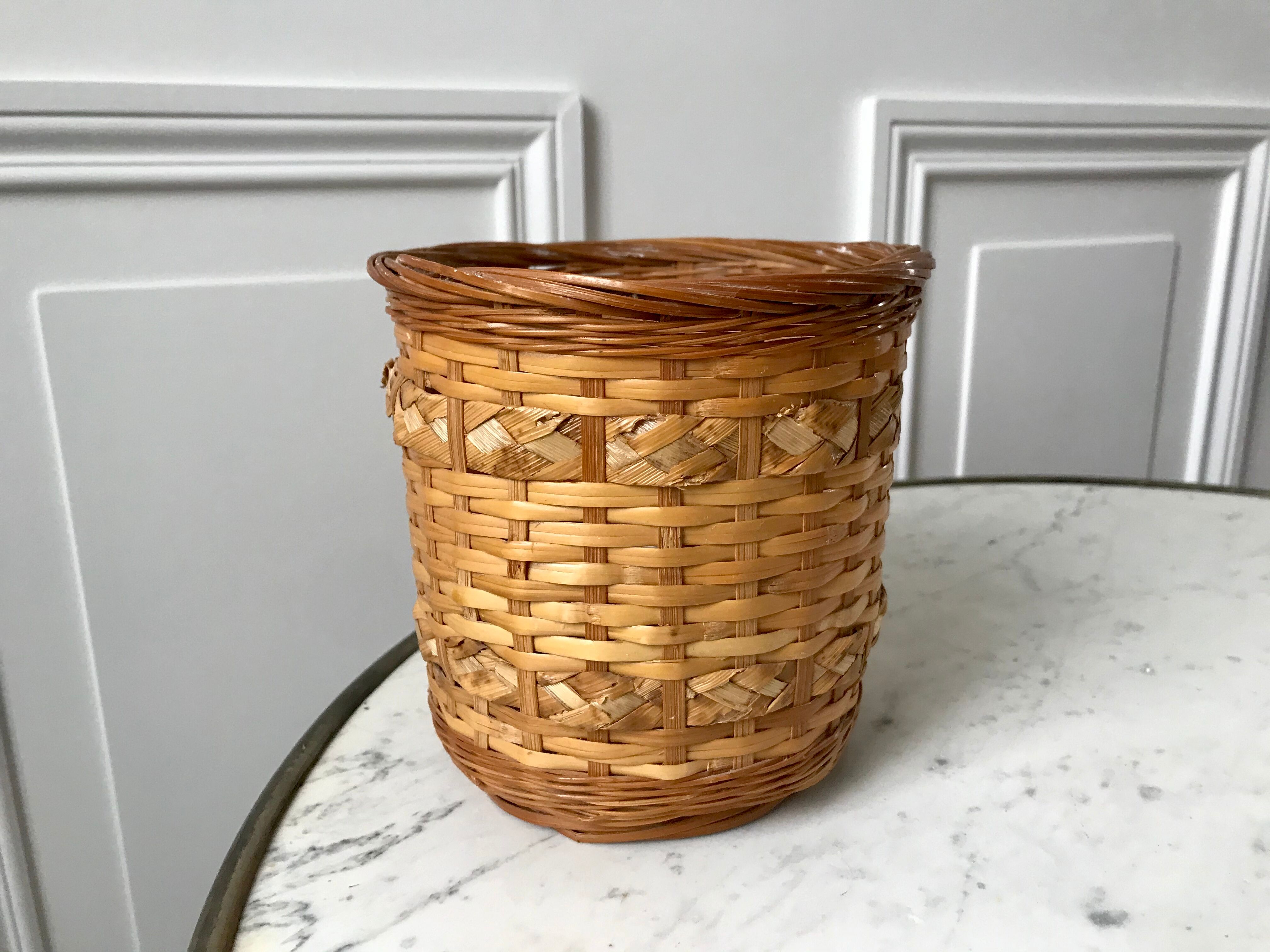 Rattan and bamboo pot cover worked 70s