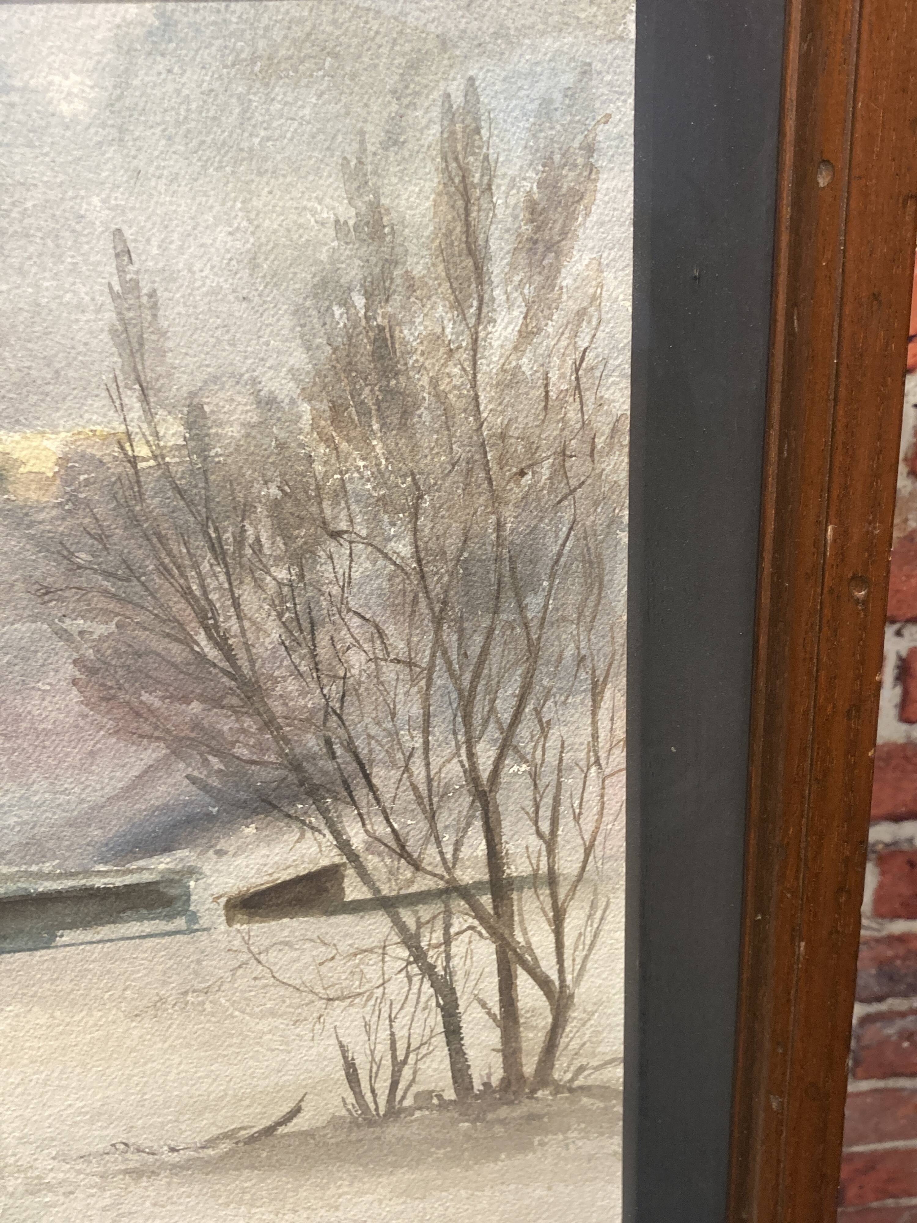 Watercolor framed by a snowy landscape