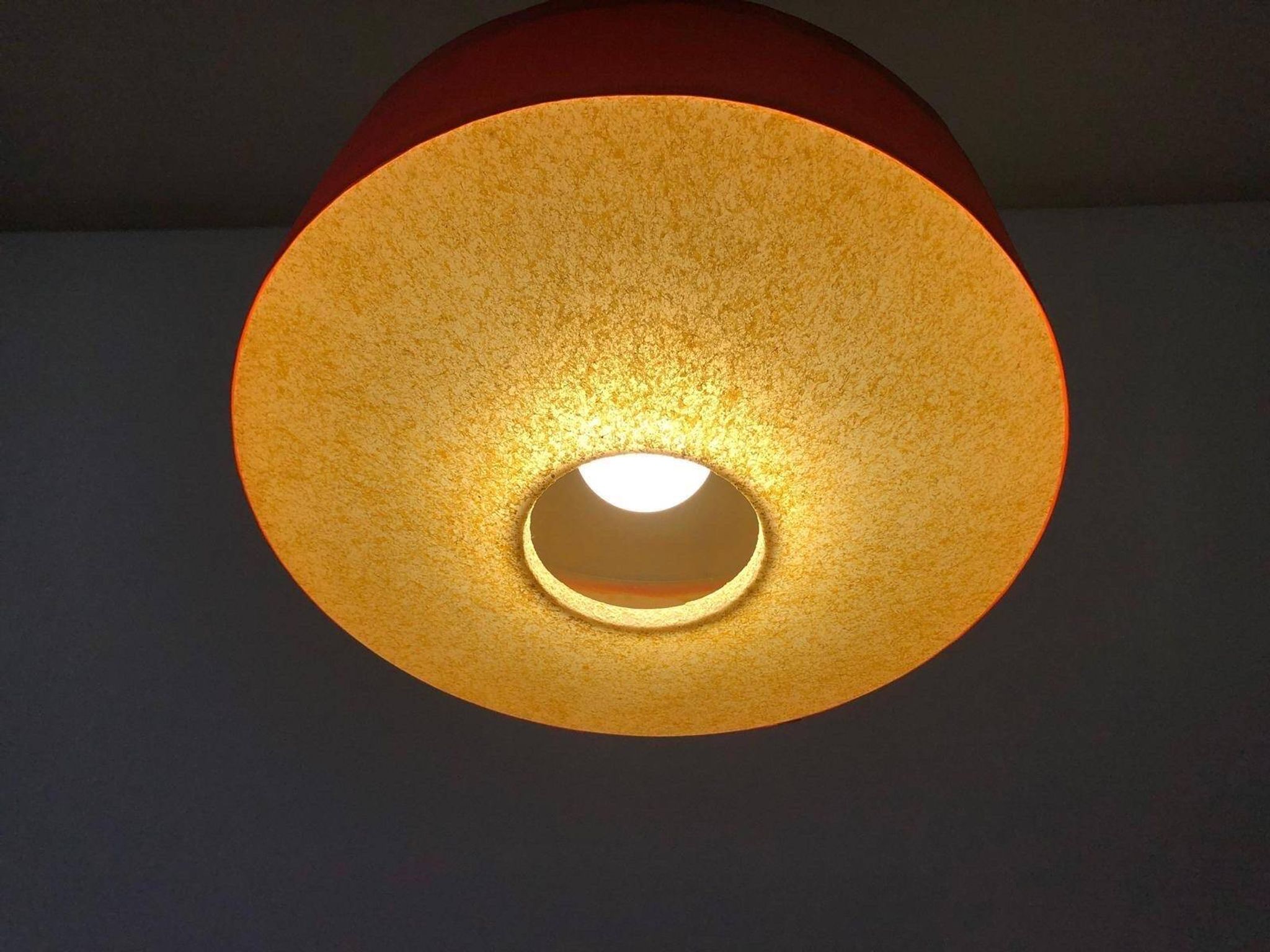 Red fabric ceiling light with textured plexiglass shade by Temde, 1960s, Germany.