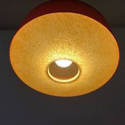 Red fabric ceiling light with textured plexiglass shade by Temde, 1960s, Germany.