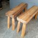 Pair of 2 patinated solid wood benches / stools