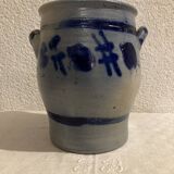 Grease pot in blue-patterned stoneware