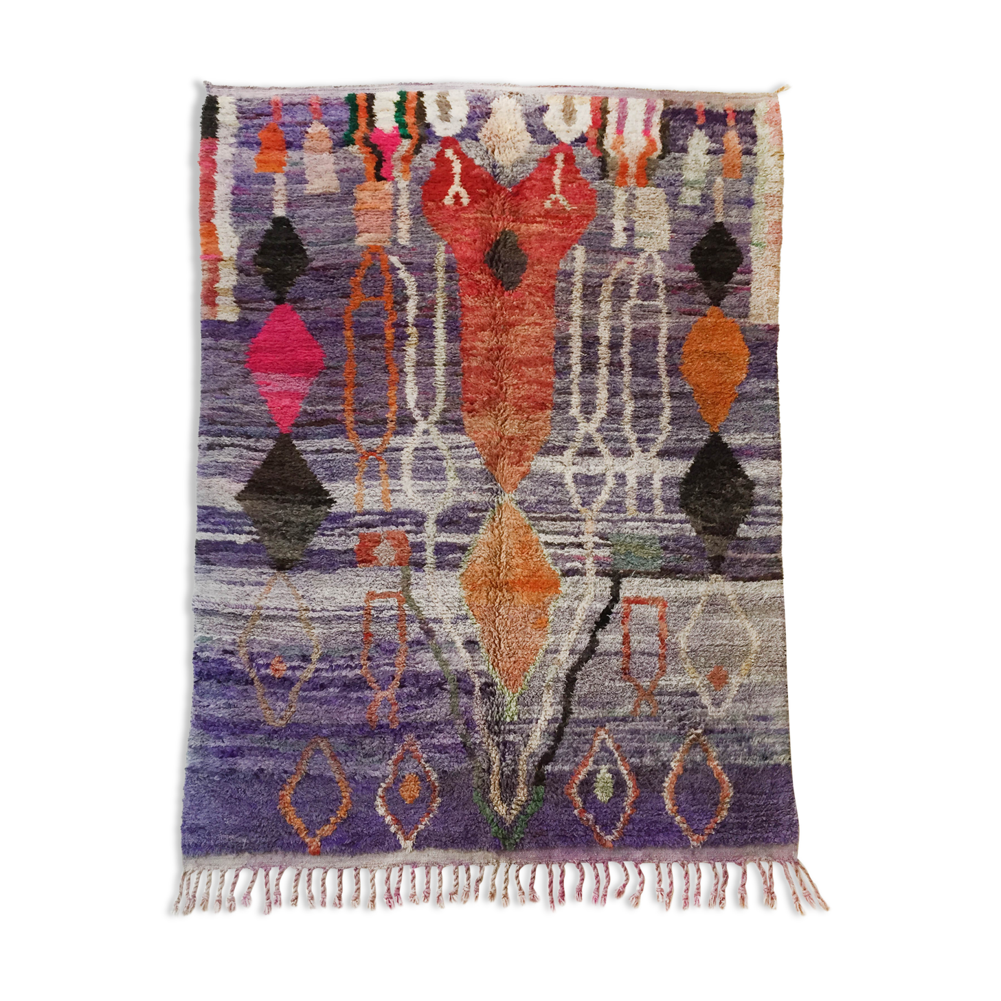 Moroccan Berber carpet boujaad purple with colorful patterns 325x200cm