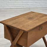 1970s, Scandinavian side table with drawer, solid oak wood, teak wood.