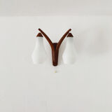 Danish teak and opaline wall lamp