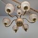 1960s Czech Mid-Century Brass and Železný Brod Frosted Glass Six-Arm Chandelier