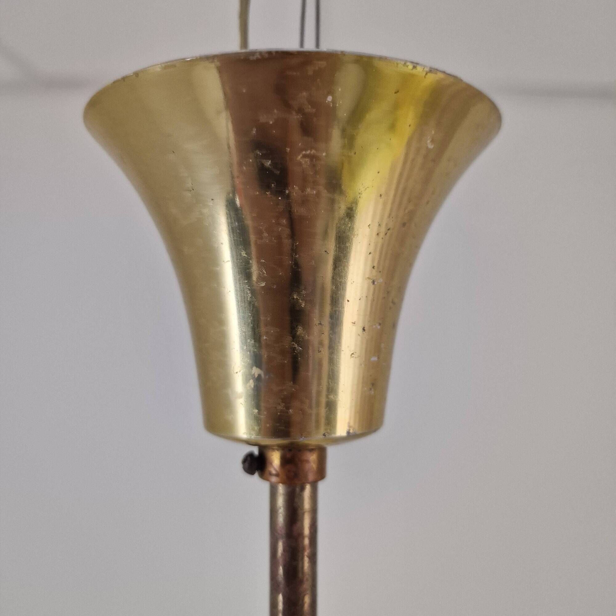 Mid-Century Italian Opaline Glass, Acrylic & Brass Pendant Light – 1960s