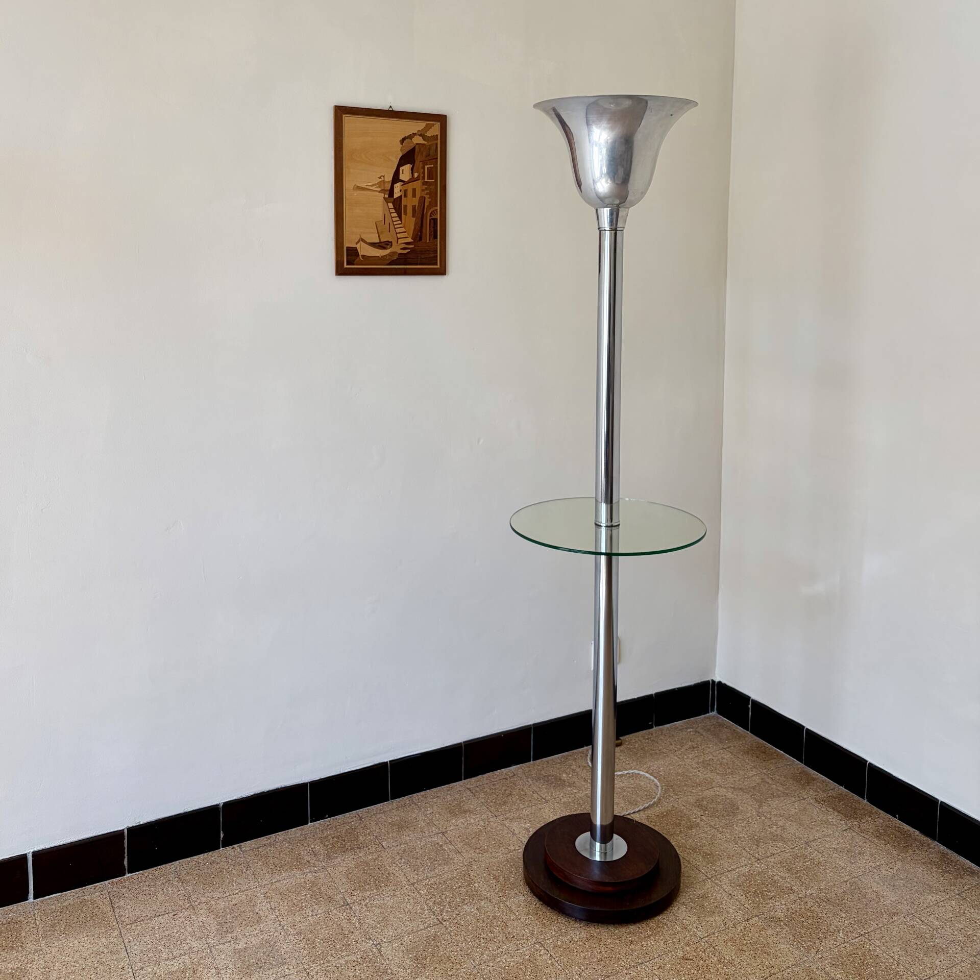 Lampadaire art déco, chrome et bois, 1930’s