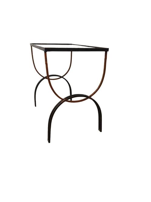 Vintage cast iron and black glass side table