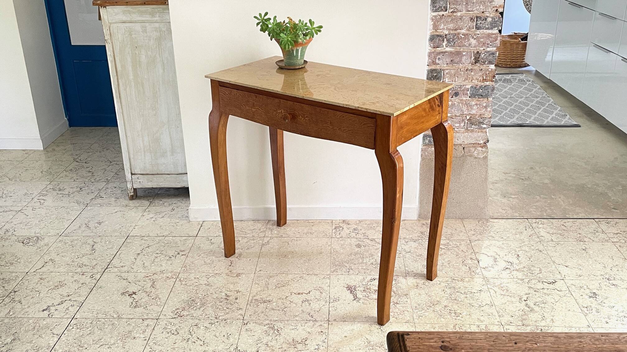 Vintage wood and marble console desk
