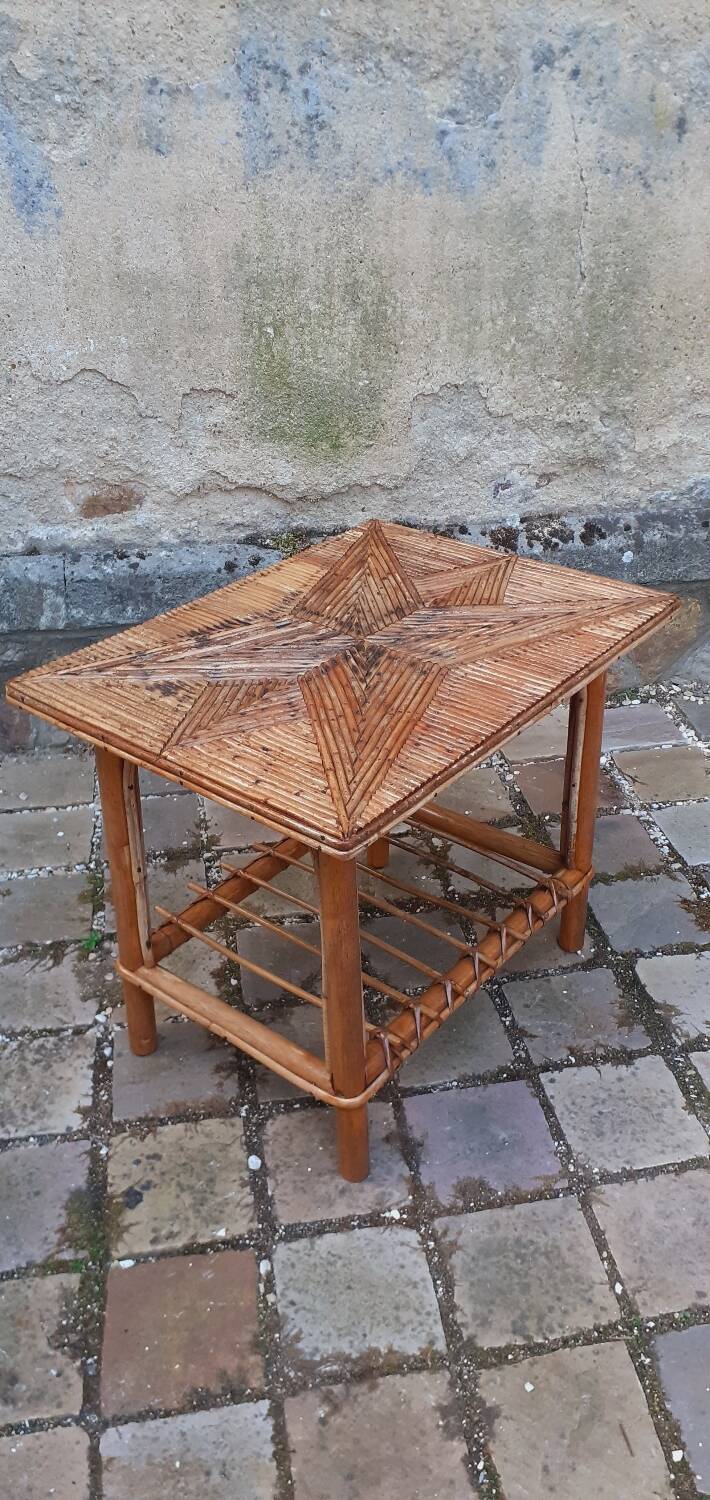 Side table, vintage 50s rattan coffee table