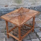 Side table, vintage 50s rattan coffee table