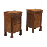 Antique Empire bedside tables in walnut with a drawer, Italy, 19th century.