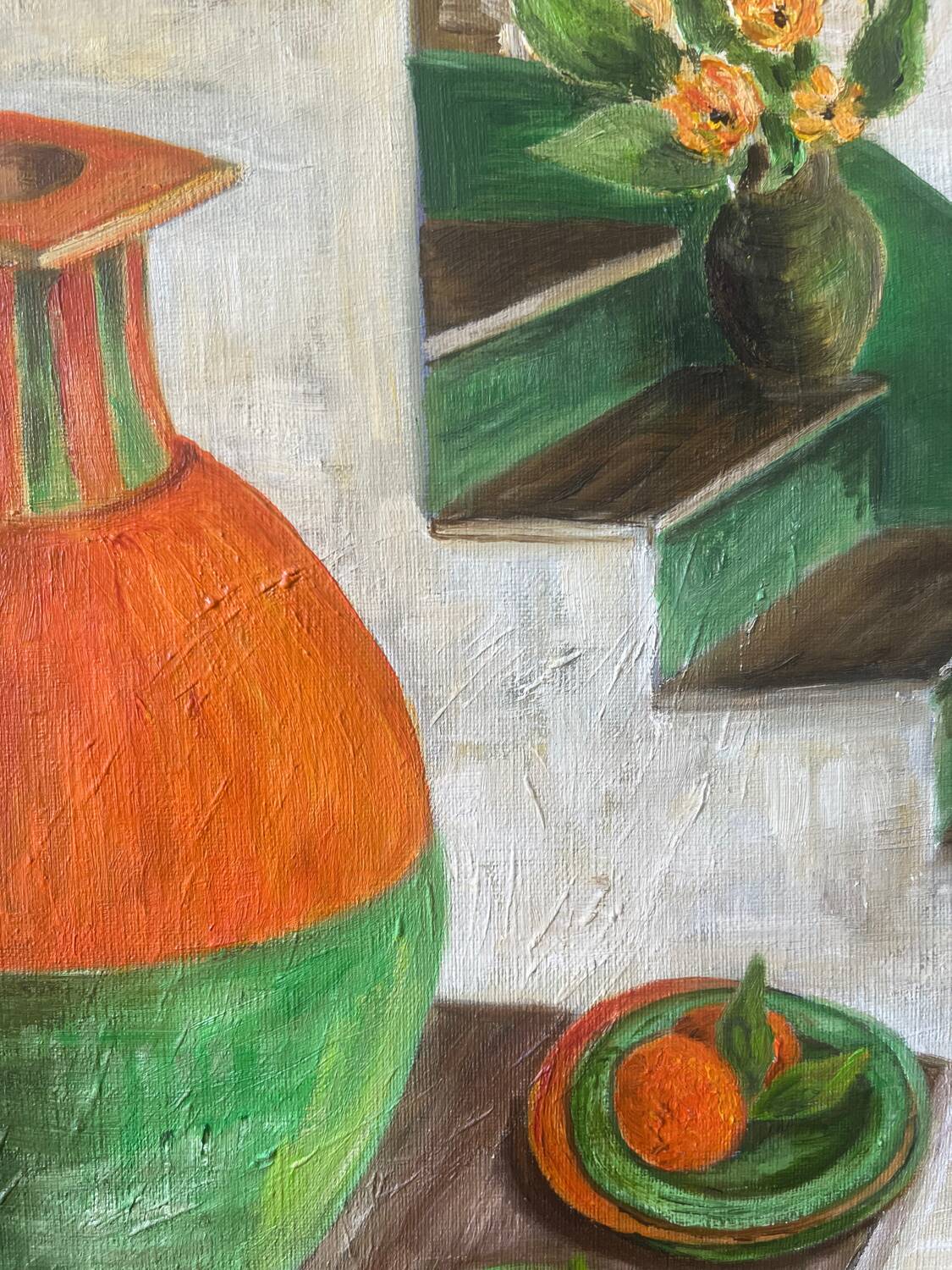 Still life and staircase, signed