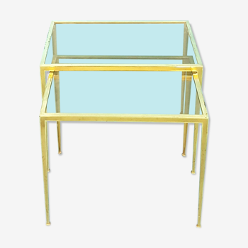 Mid century brass and smoke glass nesting table by Vereinigte werkstatten, Germany 1960s