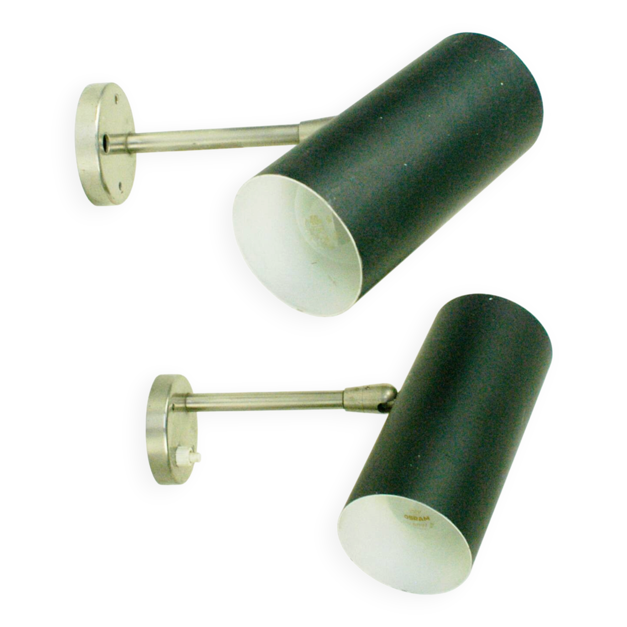 Austrian black cylindrical wall light by J.T. Kalmar, Vienna, mid-century.