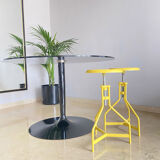 Pair of yellow lacquered metal stools, Restaurati, Italy 70's