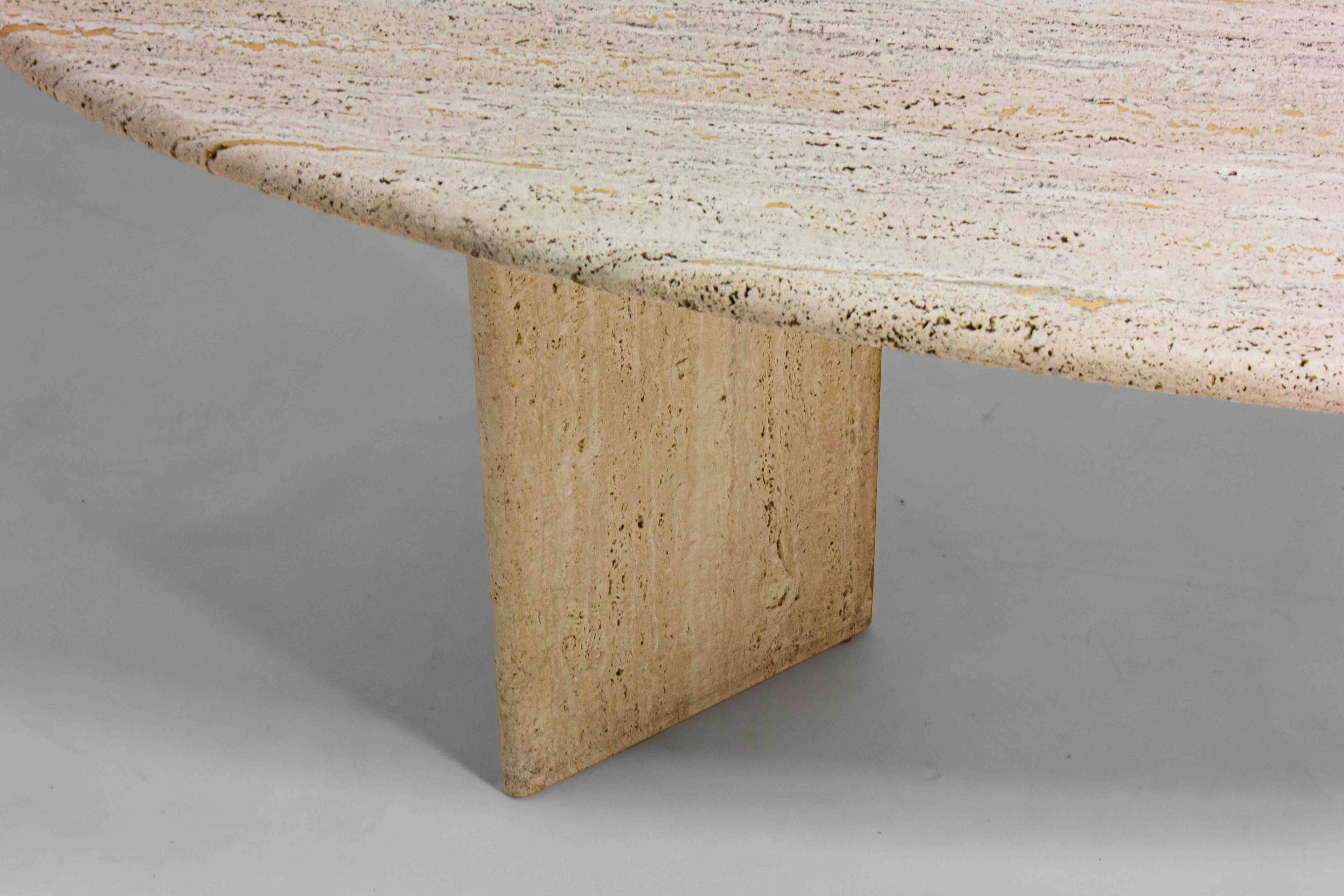 Large oval dining table in natural travertine, Italy 1970s