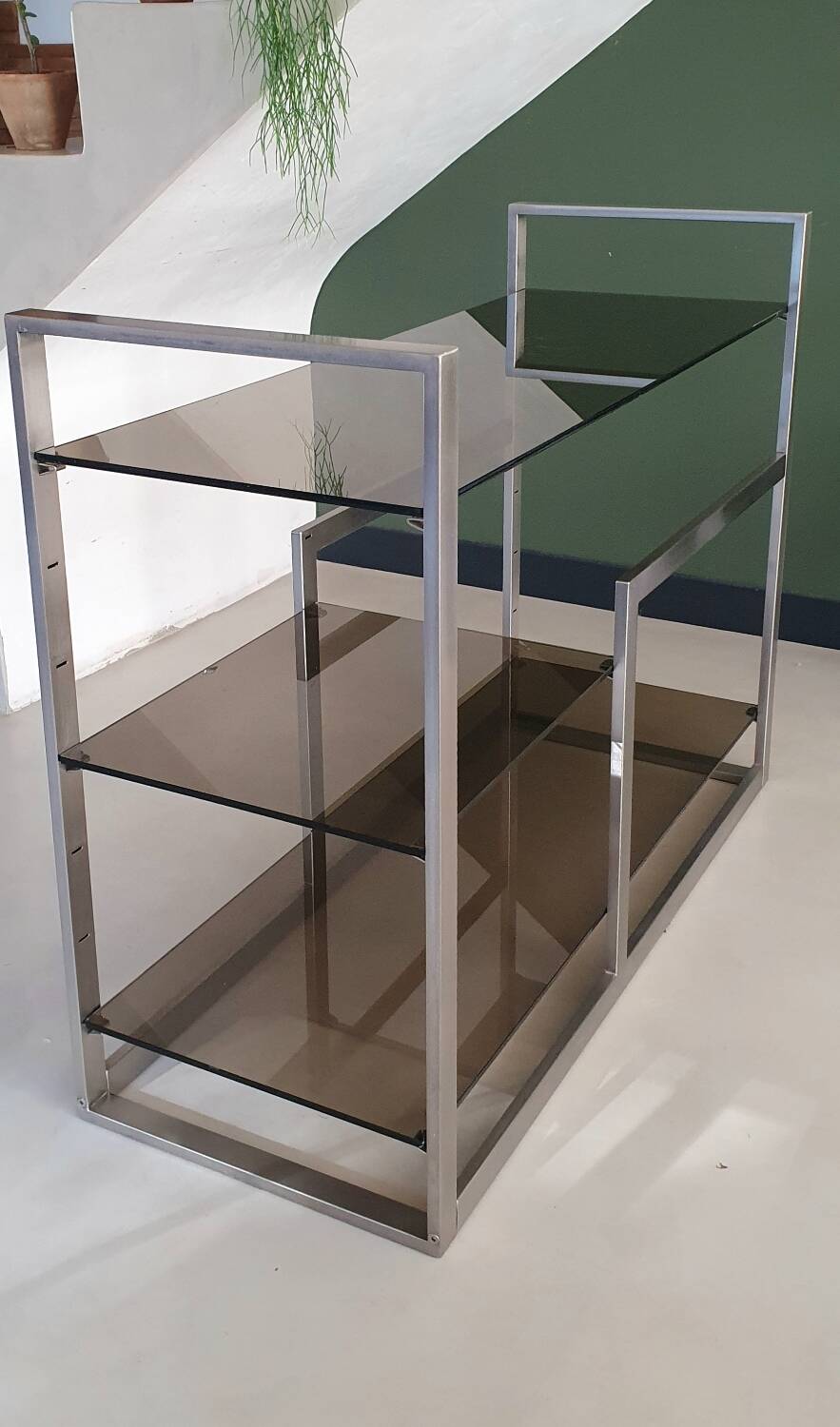 Metal and smoked glass console 1970