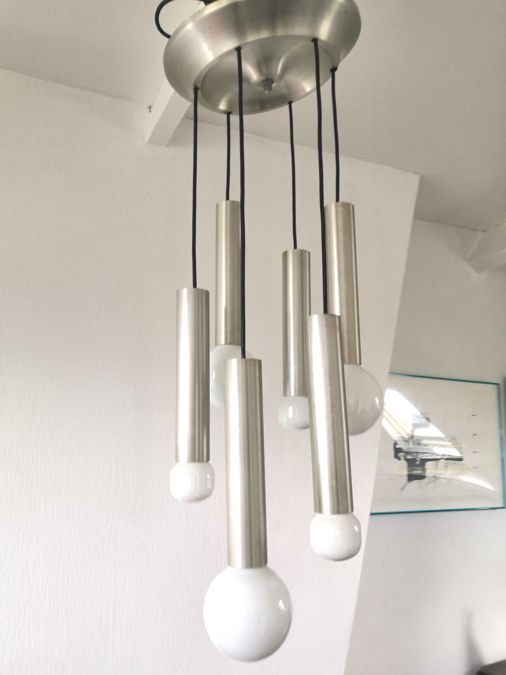 Suspension cascade tube 6 lumières design années 70