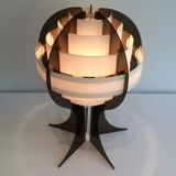 Modernist lamp in plexiglass and white plastic strips