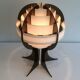 Modernist lamp in plexiglass and white plastic strips.