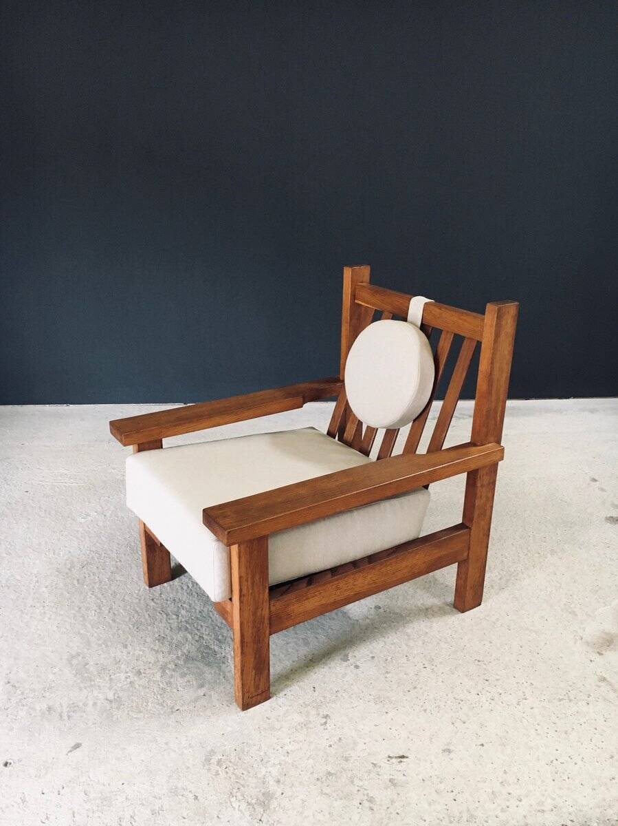 Brutalist Square Oak Lounge Chair, Belgium, 1950s