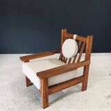 Brutalist Square Oak Lounge Chair, Belgium, 1950s